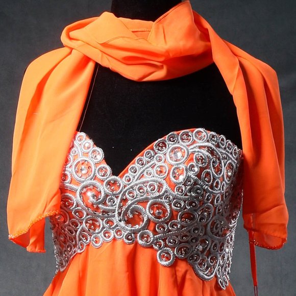 NWT May Queen | Orange Embellished Corset-Back Empire-Waist Dress- sz 8 - Picture 4 of 8